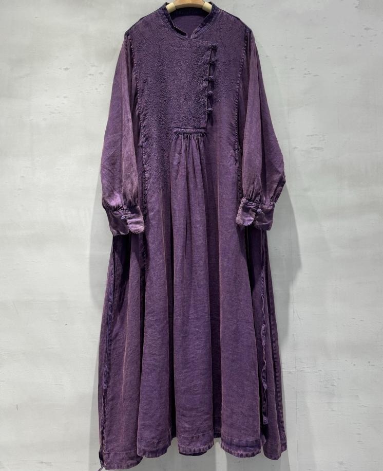 Frauen Lila Leinen Maxi Kleid/Frühling Herbst Mit Taschen Retro Abendkleider von MaLieb