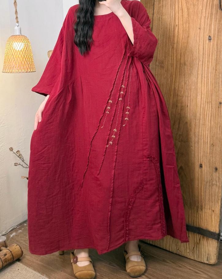 Frauen Locker Baumwolle Maxi Kleid/Retro Style Mit Taschen von MaLieb