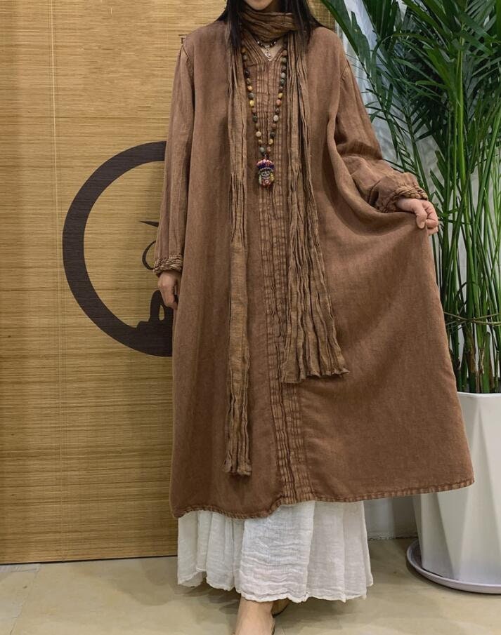 Frauen Loose Fit Leinen Langes Kleid Mit Taschen/Herbst Casual von MaLieb