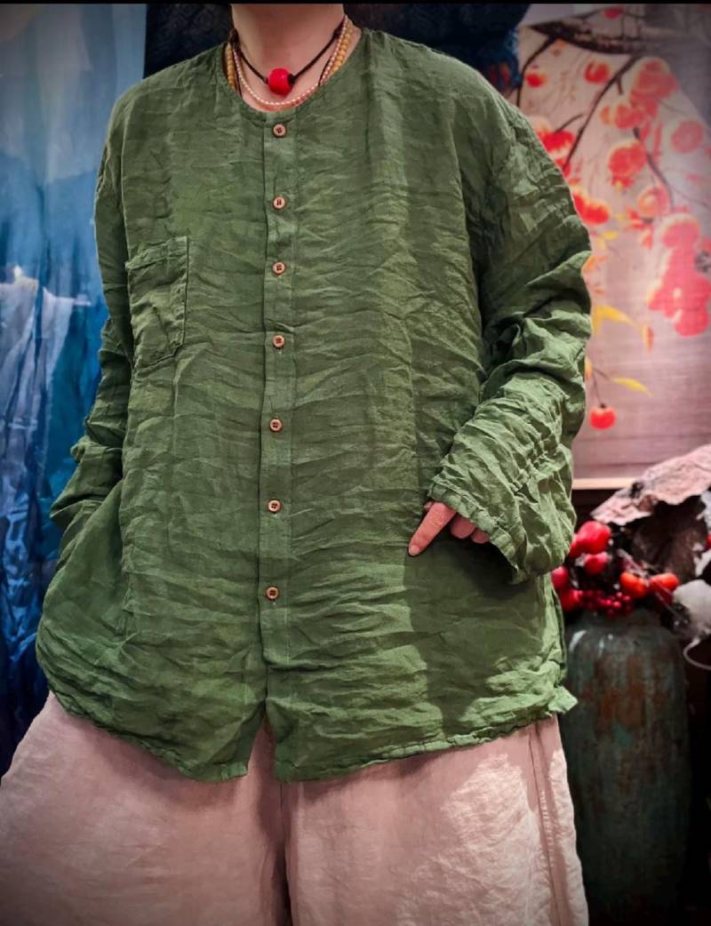 Frauen Oversized Leinen Shirt/Blusen Minimalist Herbst Top von MaLieb