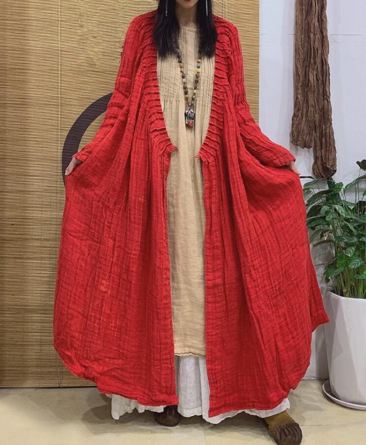 Frauen Rot Lange Leinen Mantel/Frühling Herbst Windjacke Strickjacke von MaLieb