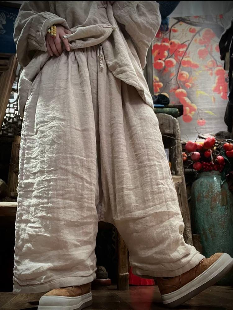 Frauen Vintage Leinenhose/Loose Fit Warme Winterhose von MaLieb