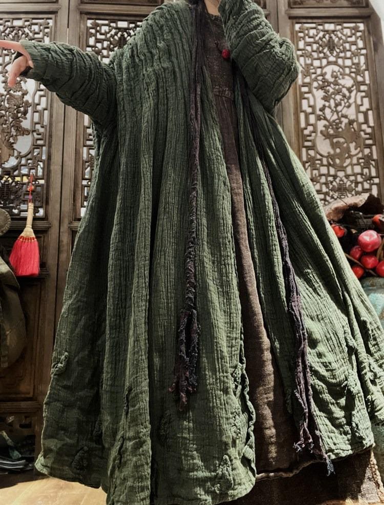 Frühling Herbst Lose Leinen Maxi Mantel/Frauen Buttonless Retro Windbreaker von MaLieb