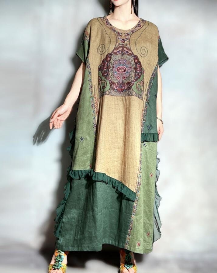 Grünes Leinen Maxikleid, Vintage Leinenkleid, Kurzarmkleid, Frauenkleid, Sommerkleid, Leinenkaftan von MaLieb