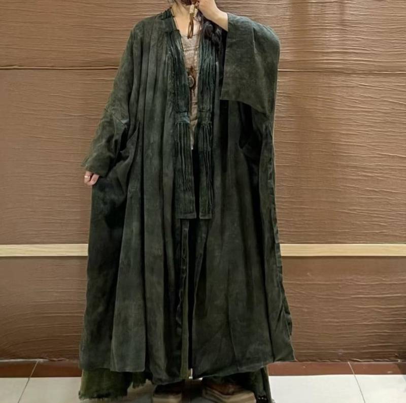 Herbst Leinen Maxi Mantel Mit Taschen/Frauen Retro Lose Strickjacke von MaLieb