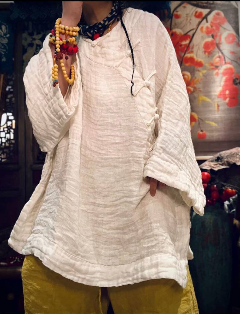 Herbst Übergroße Leinen Bluse/Frauen Loose Fit Retro Shirt von MaLieb