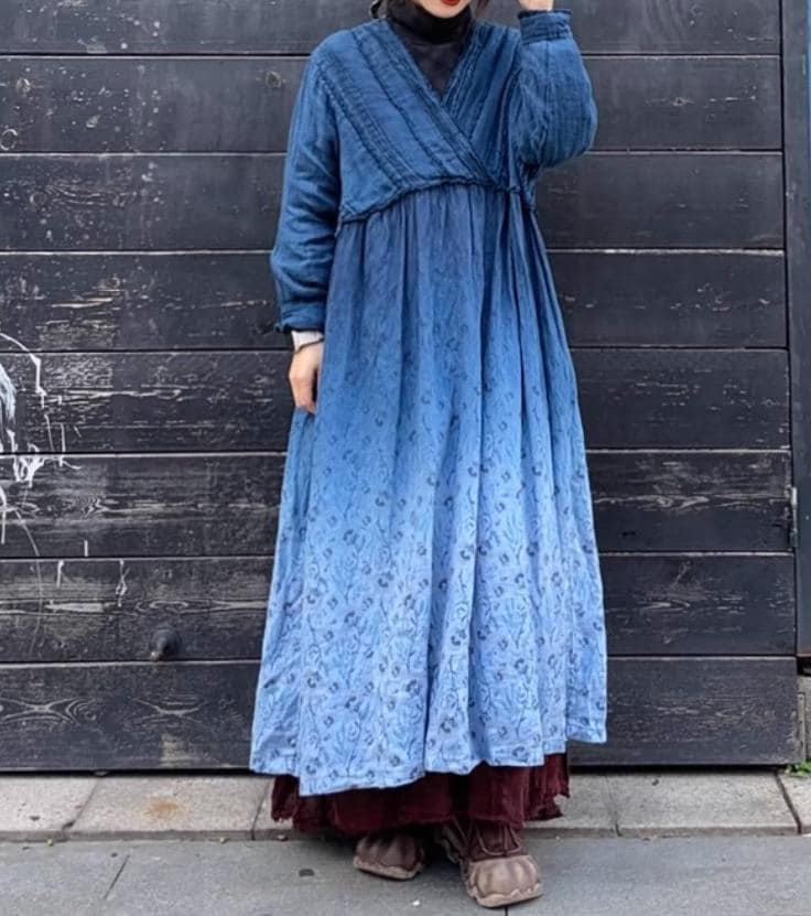 Lockeres Leinenkleid Mit Taschen/Retro Frauen Herbst Maxi Kleid von MaLieb