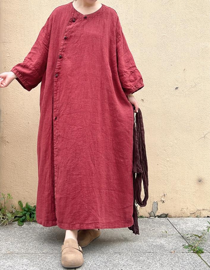 Leinen Frauen Maxi Mantel/Retro Lockerer Mit Taschen von MaLieb