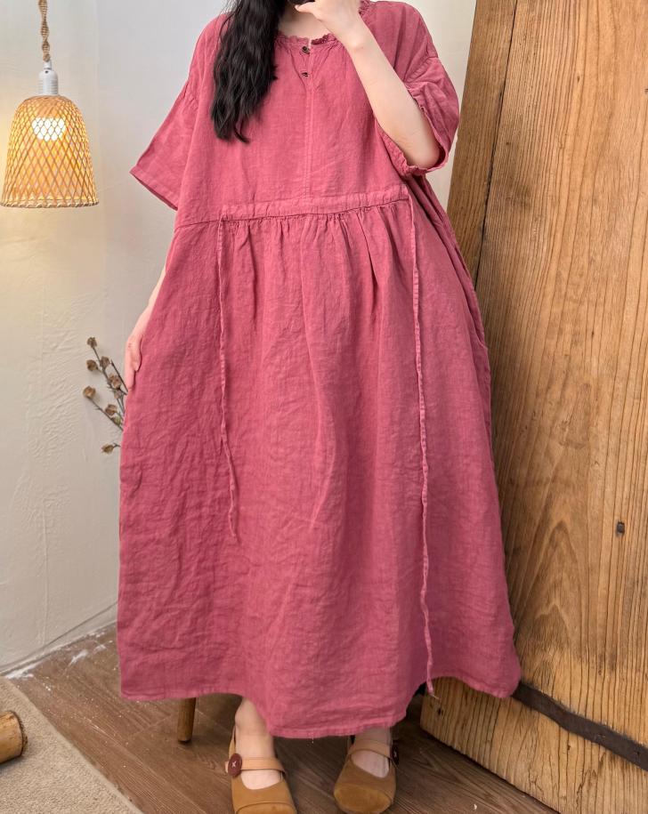 Loose Fit Leinen Kleid/Frauen Retro Casual Sommerkleid von MaLieb