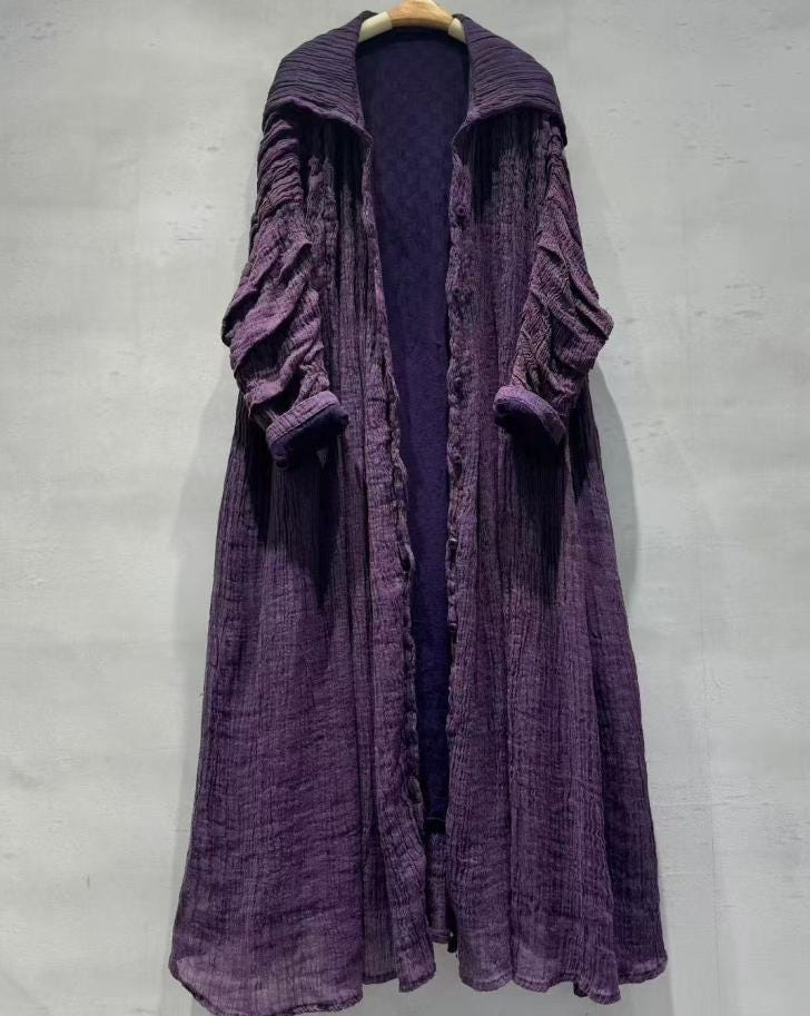 Loose Fit Leinen Maxi Mantel/Frauen Herbst Kapuzen Strickjacke von MaLieb