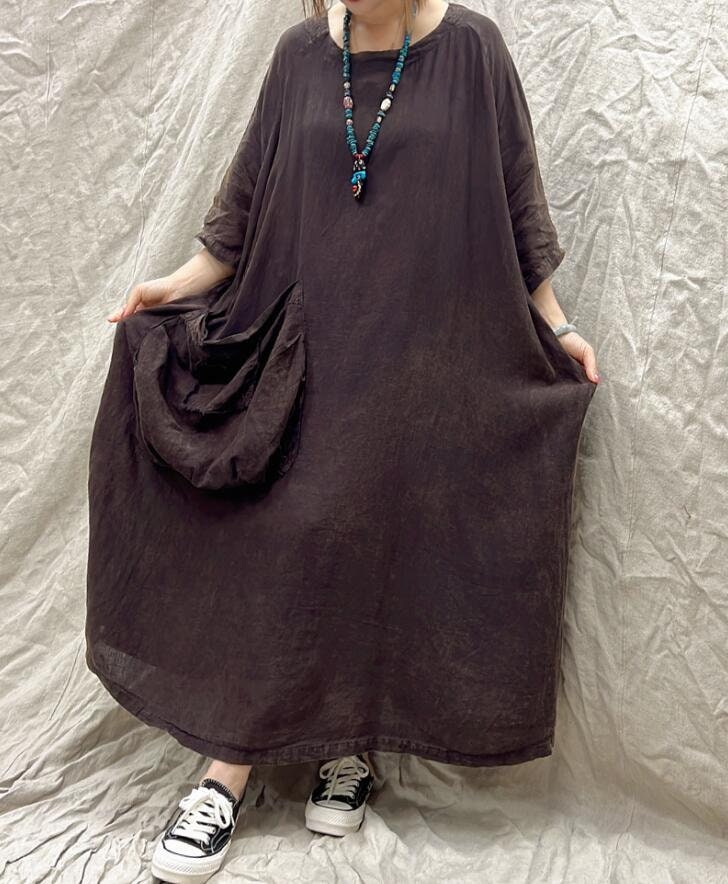 Sommer Leinen Kleid Frauen Dunkelbraun Oversized Fit von MaLieb