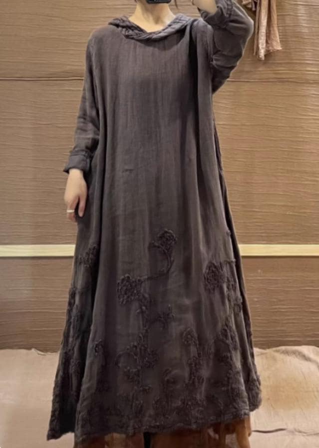 Frauen Leinen Maxi Kleid/Herbst Vintage Kapuzenkleid Mit Taschen Frauen Leinen Maxi Kleid/Herbst Vintage Kapuzenkleid Mit Taschen von MaLieb