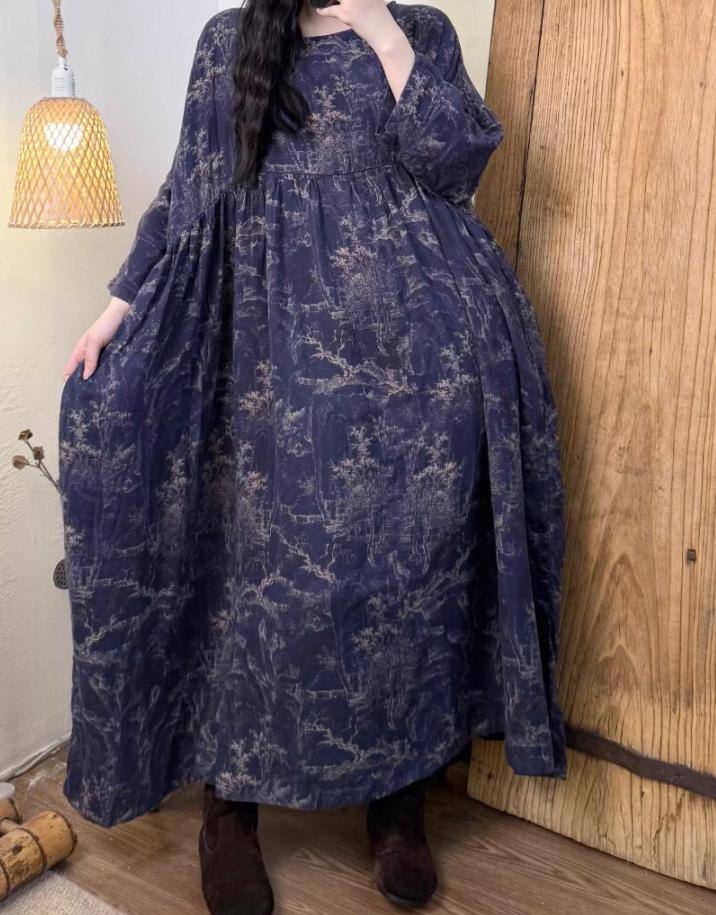 Frauen Baumwolle Langes Kleid/Loose Fit Herbst Mit Taschen von MaLieb