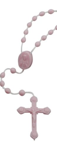 MaMeMi Rosenkranz aus NYLON in ROSA Länge 42 CM mit KREUZ und MARIENMEDAILLE für KINDER und ERSTKOMMUNION traditionelles GEBETSHILFSMITTEL von MaMeMi