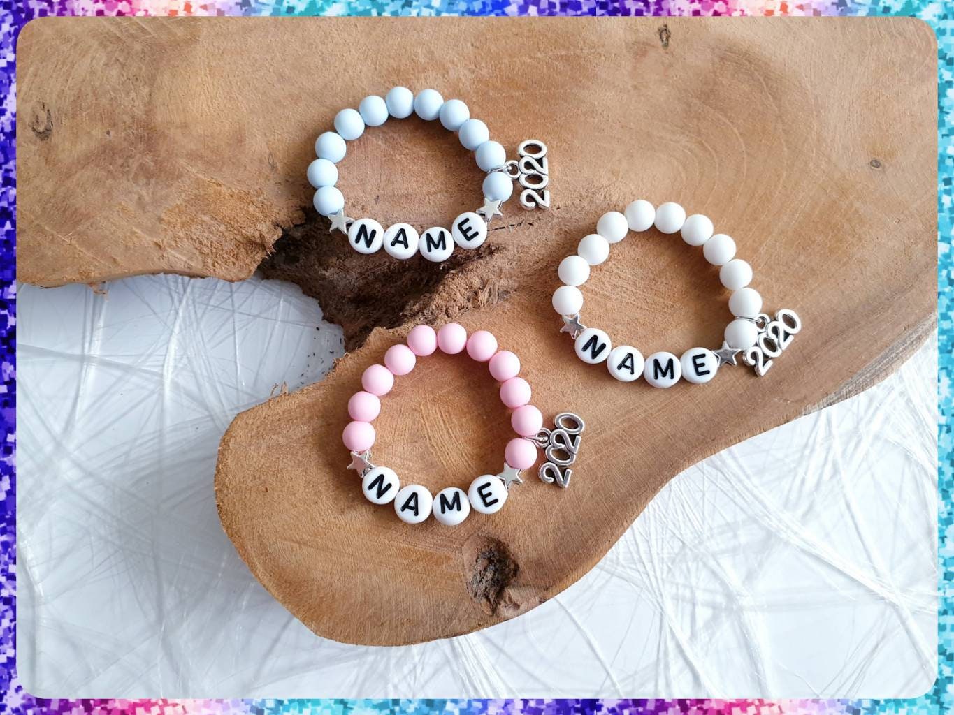 Armband Sternenkind Erinnerungsarmband Mit Namen Und Anhänger, Jahreszahl Nach Wahl von MaMiasKreativzauber