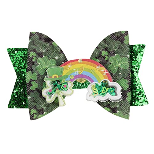 Irish Festival Bow Clips Glitter Green Lucky Grass Haarnadeln Quicksand Bow Haarspangen Clip Haarschmuck für Mädchen Frauen Kleinkinder Urlaub Geburtstagsgeschenke MaNMaNing (B, One Size) von MaNMaNing