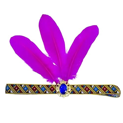 MaNMaNing Damen-Feder-elastischer Pailletten-Gürtel-Stirnband, indisches Haarband, Haar-Accessoire Karneval Kostüm (Purple, One Size) von MaNMaNing