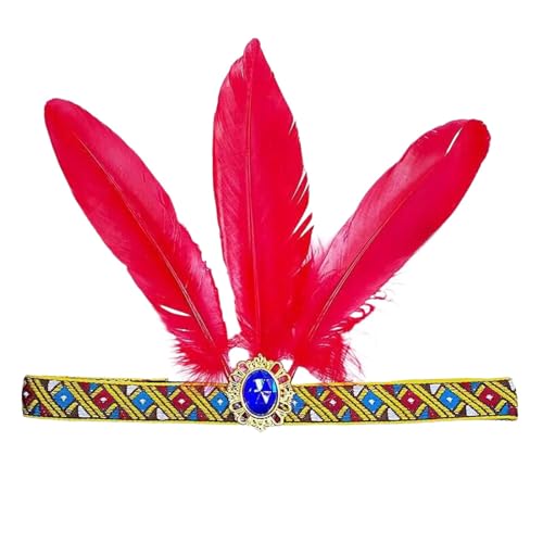 MaNMaNing Damen-Feder-elastischer Pailletten-Gürtel-Stirnband, indisches Haarband, Haar-Accessoire Karneval Kostüm (Red, One Size) von MaNMaNing
