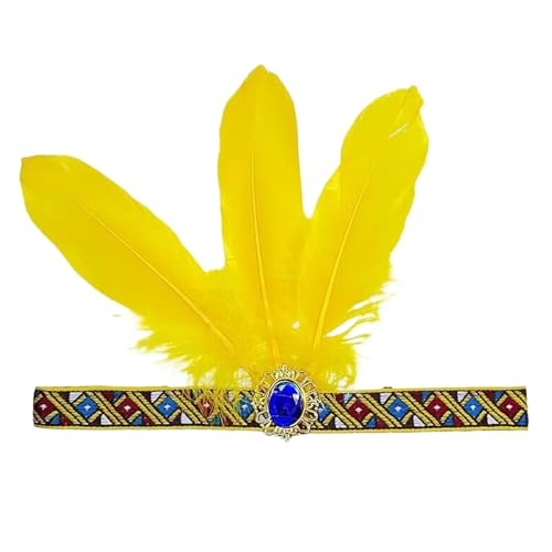 MaNMaNing Damen-Feder-elastischer Pailletten-Gürtel-Stirnband, indisches Haarband, Haar-Accessoire Karneval Kostüm (Yellow, One Size) von MaNMaNing