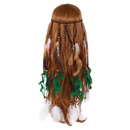 MaNMaNing Frauen Casual Feder Stirnband Boho Hippie Kopfschmuck Kopfschmuck American Style Festival Party Haar Cosplay Partys Kostüm (Green, One Size) von MaNMaNing