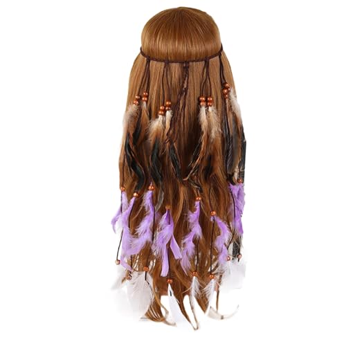 MaNMaNing Frauen Casual Feder Stirnband Boho Hippie Kopfschmuck Kopfschmuck American Style Festival Party Haar Cosplay Partys Kostüm (Purple, One Size) von MaNMaNing