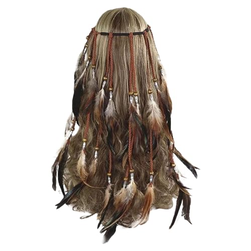 MaNMaNing Frauen Feder Stirnband Boho Hippie Kopfschmuck Kopfschmuck American Style Festival Party Haar Karneval Kostüm (Brown, One Size) von MaNMaNing