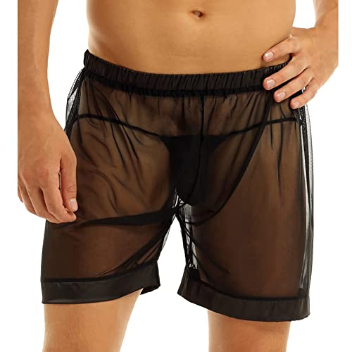 MaNMaNing Herren Sexy Unterwäsche Boxershorts Mesh Atmungsaktive Unterhose Herren Mesh Shorts Durchsichtig mit großen Split Mesh Pants (Black, XXXXXL) von MaNMaNing