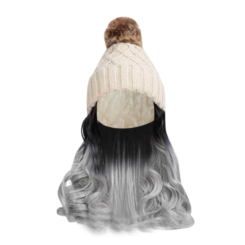 MaNMaNing Hut Perücke Hut mit Haaren lange gewellte Haarverlängerungen Strickmütze synthetisches Haarteil für Frauen Wintermütze Haarverlängerung langes gewelltes synthetisches Haarteil (C, One Size) von MaNMaNing
