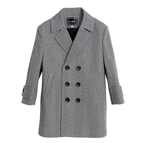 MaNMaNing Kinder Kleinkind Baby Jungen Frühling Winter Plaid Baumwolle Verdickt Mantel Elegante Kerb Kragen Zweireiher Jacke Mantel Kleidung (Grey, 10-12 Years) von MaNMaNing