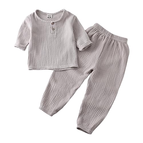 MaNMaNing Kleinkind Kinder Baby Junge Mädchen Solide Pullover Langarm Baumwolle Leinen Sweatshirt T Shirt Rundhals Tops Shorts Set Kleidung MANING88-K279 von MaNMaNing