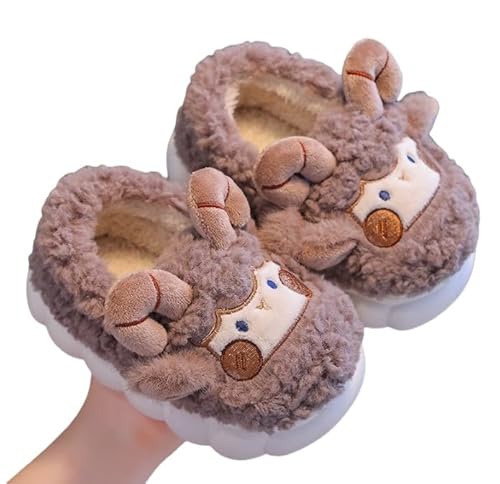 MaNMaNing Mädchen Hausschuhe Winter Warme Schuhe für Kinder Gemütliche Indoor Outdoor Weiche Fleece Gefütterte Kinder Booties Mit Fersenabdeckung (Coffee, 31) 2025-M66 von MaNMaNing