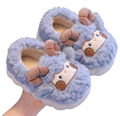 MaNMaNing Mädchen Hausschuhe Winter Warme Schuhe für Kinder Gemütliche Indoor Outdoor Weiche Fleece Gefütterte Kinder Booties Mit Fersenabdeckung (Light Blue, 23) von MaNMaNing