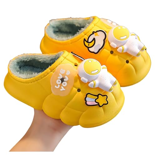 MaNMaNing Mädchen Hausschuhe Winter Warme Schuhe für Kinder Gemütliche Indoor Outdoor Weiche Fleece Gefütterte Kinder Booties Mit Fersenabdeckung (Yellow, 35) von MaNMaNing