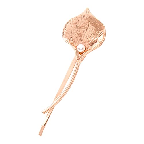 MaNMaNing Mode Haarschmuck Einfache Dame Metall Blumen Liu Seaside Clip Calla Lilie Perle Haarnadel Für Frauen Schmuck Geschenk (Rose Gold, One Size) von MaNMaNing