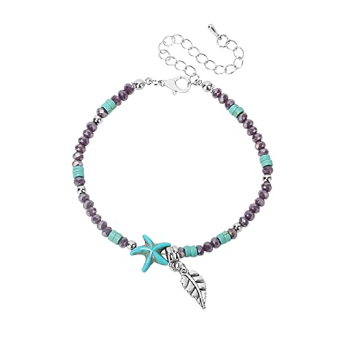 MaNMaNing Retro Ethnic Style Bohemian Amethyst Seesterne Fußkettchen Damen Sommer Strandurlaub Schmuck MDXS115 von MaNMaNing