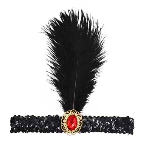 MaNMaNing Schwarzer Kopfschmuck der 1920er Jahre, modischer glänzender Strass-Haarschmuck, geeignet für weibliche Mädchen, Themenkleid, Abschlussball, Party-Dekoration Cosplay Partys (Red, One Size) von MaNMaNing