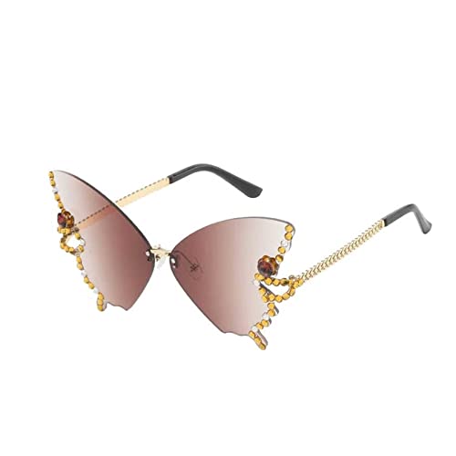 Schmetterlings-Sonnenbrille, randlose Schmuck-Sonnenbrille, Damen-Sonnenbrille in Diamant-Schmetterlingsform, übergroße Strass-Sonnenbrille für Damen (D) von MaNMaNing