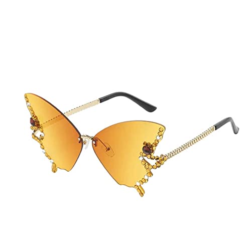 Schmetterlings-Sonnenbrille, randlose Schmuck-Sonnenbrille, Damen-Sonnenbrille in Diamant-Schmetterlingsform, übergroße Strass-Sonnenbrille für Damen (E) von MaNMaNing