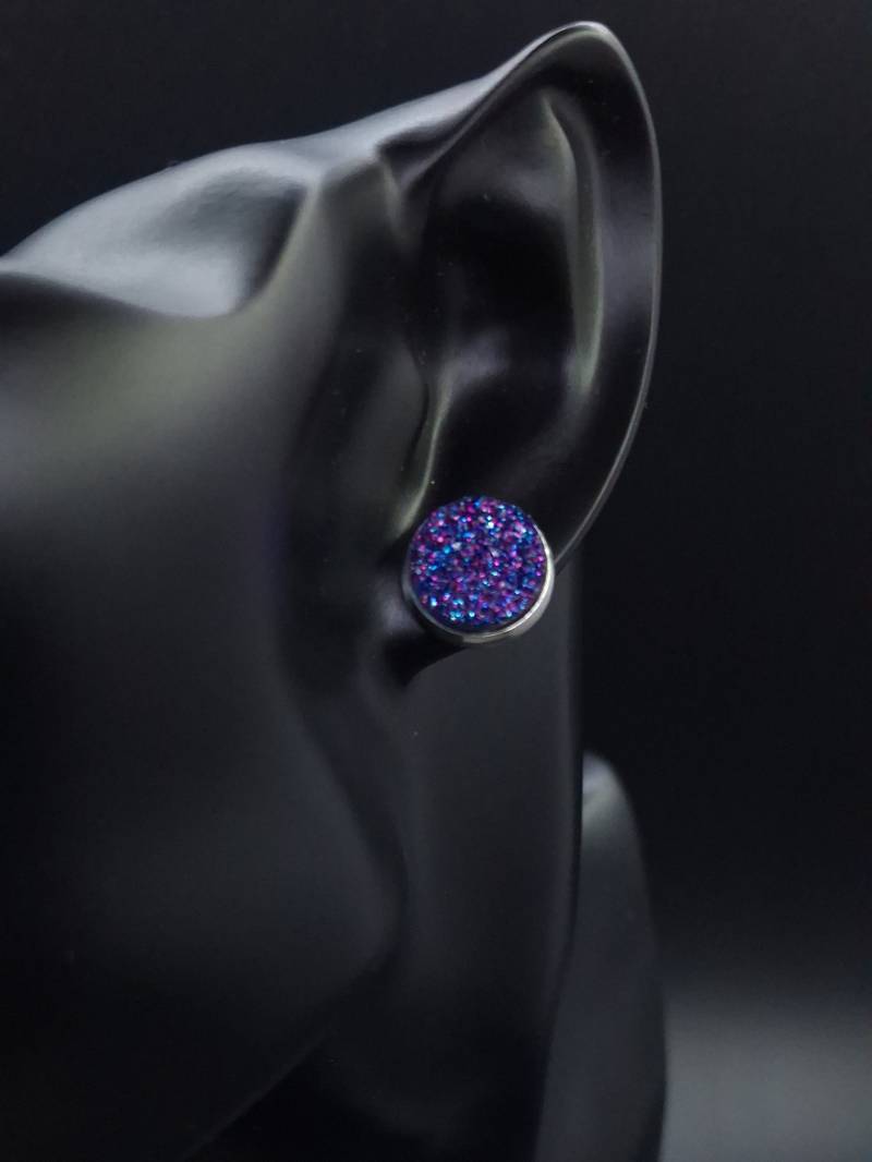 Druzy-Kristall-Ohrstecker, Silber 925. Runde Form, Durchmesser 12 Mm. Königlich Funkelnde Violette Farbe, Perfektes Geschenk Für Sie von MaNauBijouxStudio