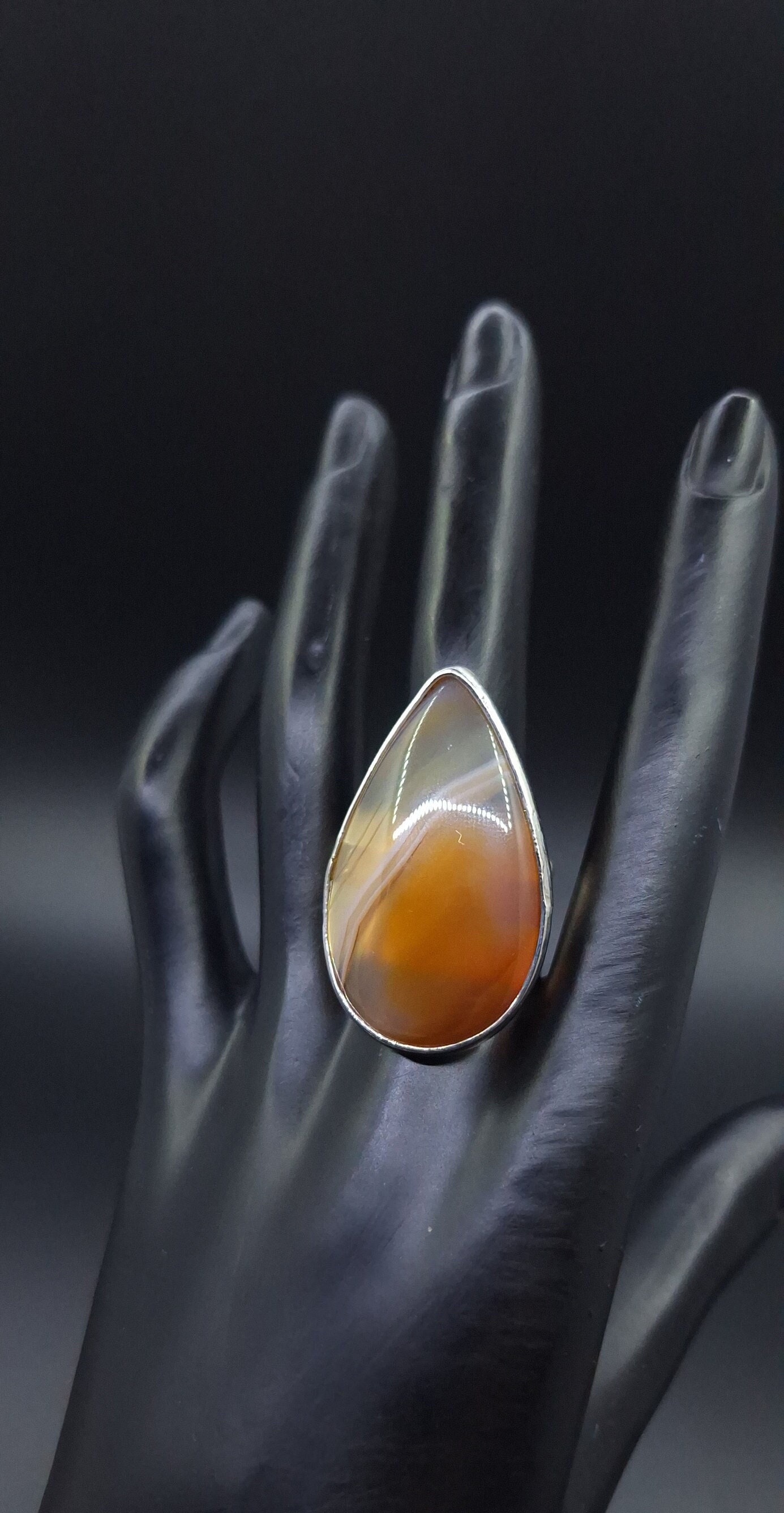 Ring Aus Natürlichem Achatstein, Größenverstellbar. Silber 925. Achatgröße 25 Mm × 40 Mm von MaNauBijouxStudio