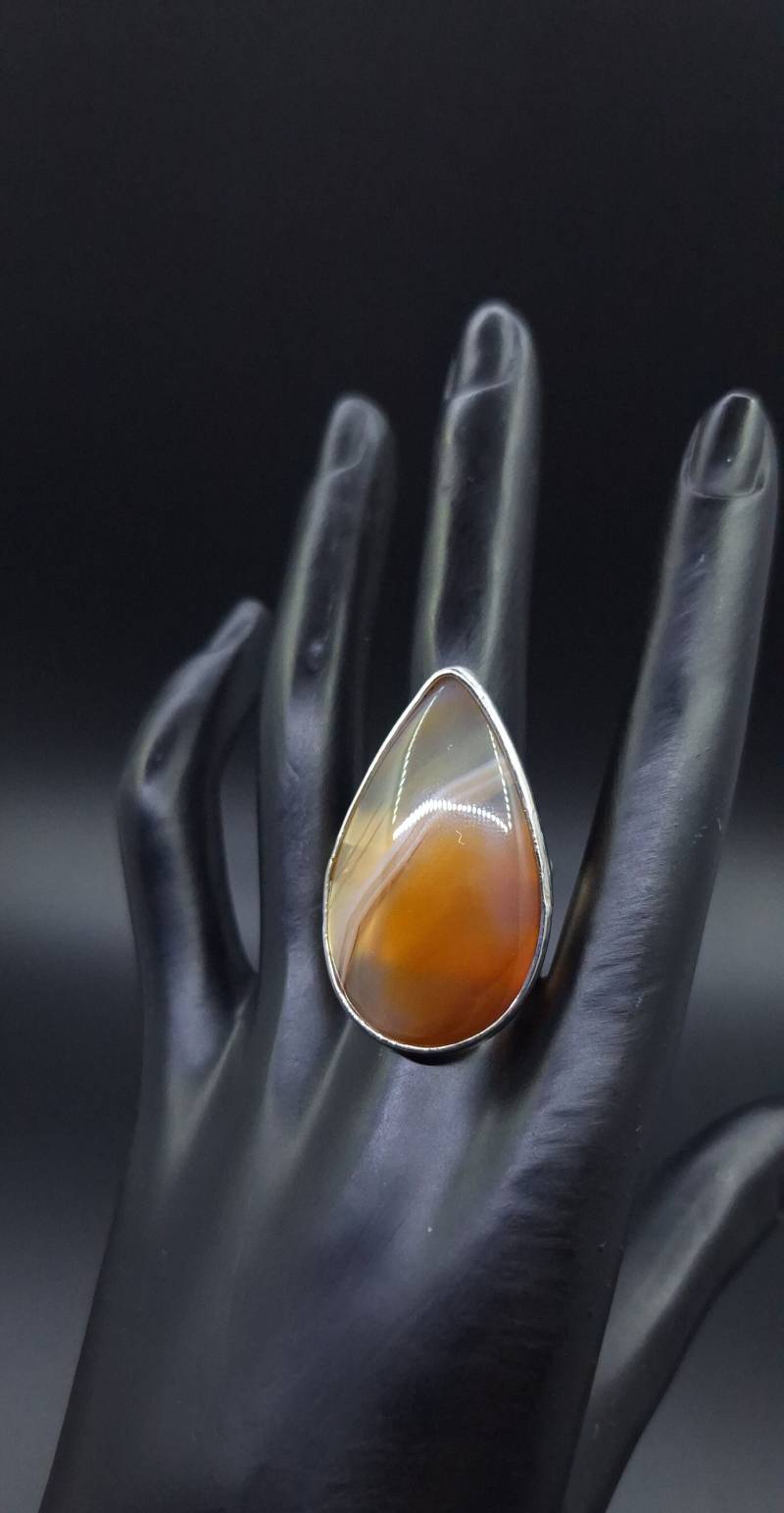 Ring Aus Natürlichem Achatstein, Größenverstellbar. Silber 925. Achatgröße 25 Mm × 40 Mm von MaNauBijouxStudio