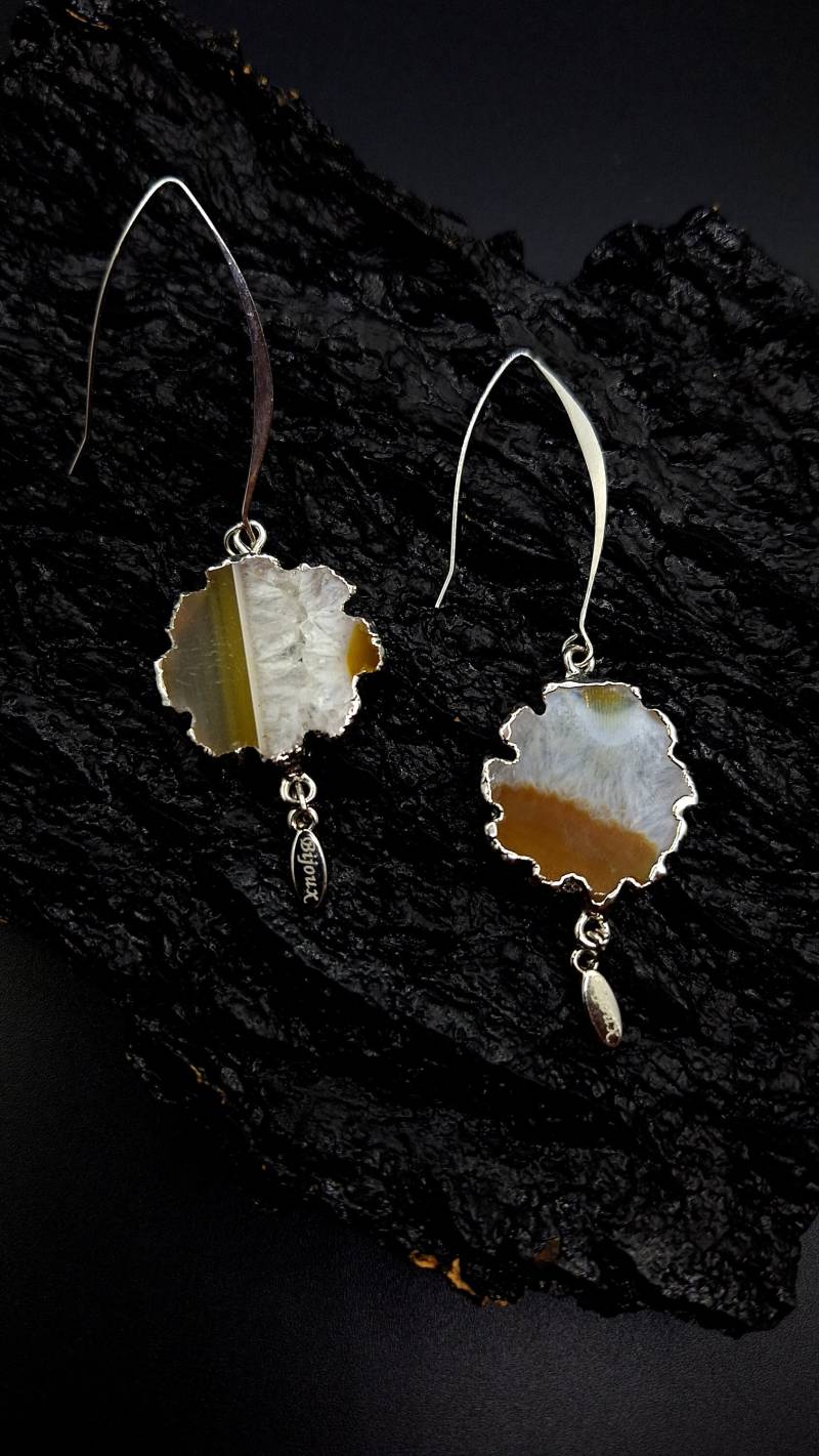 Statement-Druzy-Achat-Ohrringe. Versilbert 925. Ohrringlänge 8 cm. Steindurchmesser 2, 5 cm von MaNauBijouxStudio