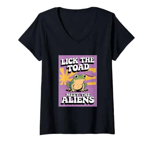 Damen Lick the Toad Meet the Aliens - Trippy Alien Humor T-Shirt mit V-Ausschnitt Damen Lick the Toad Meet the Aliens - Trippy Alien Humor T-Shirt mit V-Ausschnitt von MaPaNoLi Design