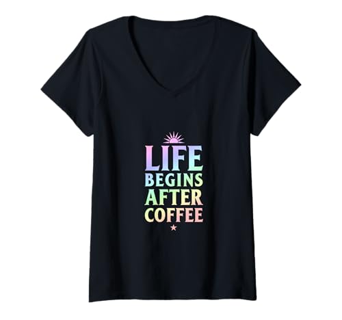 Damen Life Begins After Coffee Koffein Humor T-Shirt mit V-Ausschnitt Damen Life Begins After Coffee Koffein Humor T-Shirt mit V-Ausschnitt von MaPaNoLi Design