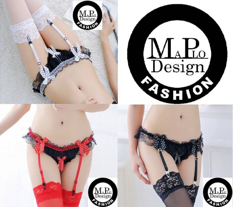 Tolles Straps-Set Bundle Bestehend Aus Strapshalter-Slip Und Strümpfen in Schwarz, Weiß Rot -3 Zum Preis Von 2 von MaPloDesign