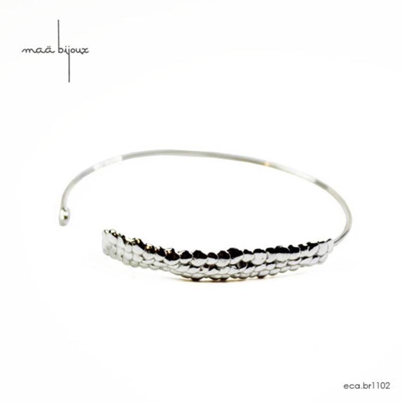 Massives Silberarmband, Offener Armreif, Schildpattelement An Einem Faden Befestigt, Dünnes Armband, Herrenarmreif, Damenarmreif, Recyceltes Silber von MaaBijoux