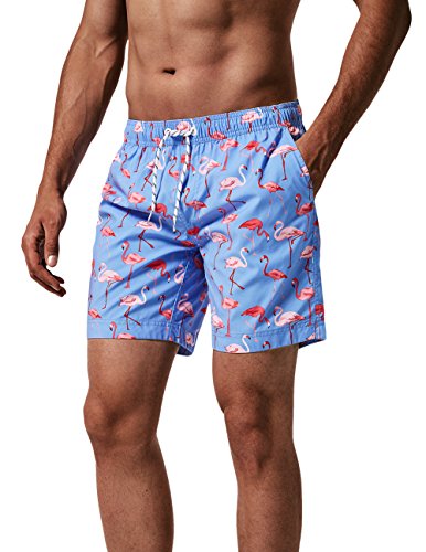 MaaMgic Herren Badeshorts SCHNELLTROCKNEND Boardshorts Trainingshose mit Mesh-Futter und Verstellbarem Tunnelzug MEHRWEG Blau Flamingo XXL von MaaMgic