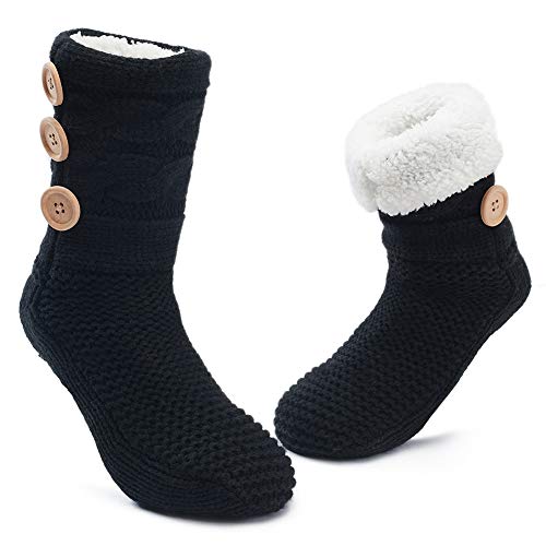 MaaMgic 1 Paar Kuschelsocken mit ABS Sohle, 20+ Stils Hüttensocken | Warme Damen Socken | Wintersocken mit Anti Rutsch Noppen, dicke Haussocken MEHRWEG von MaaMgic