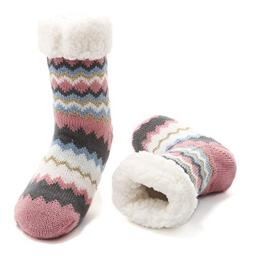 MaaMgic 1 Paar Kuschelsocken mit ABS Sohle, 20+ Stils Hüttensocken | Warme Damen Socken | Wintersocken mit Anti Rutsch Noppen, dicke Haussocken MEHRWEG von MaaMgic