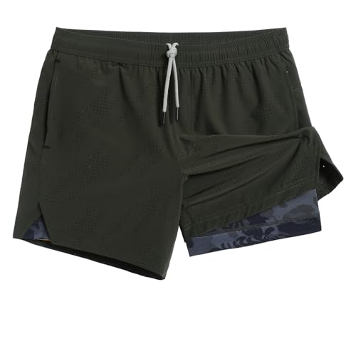 MaaMgic 2 in 1 Laufhose Herren Kurz mit Handytasche Schnell Trocknend 5" Laufshorts mit Innenhose 4 Way Stretch Gym Shorts Sporthose für Running Fitness Workout Athletic,Armeegrün Tarn,S MaaMgic 2 in 1 Laufhose Herren Kurz mit Handytasche Schnell Trocknend 5" Laufshorts mit Innenhose 4 Way Stretch Gym Shorts Sporthose für Running Fitness Workout Athletic,Armeegrün Tarn,S von MaaMgic